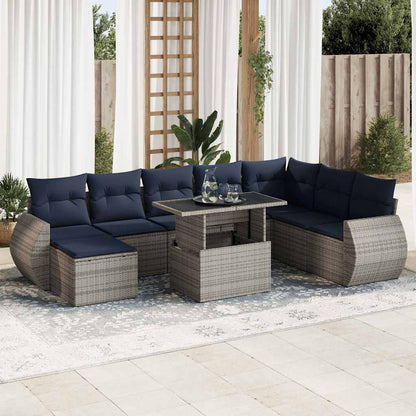 Set Divani Giardino 9 pz con Cuscini Polyrattan Acacia Grigio | homemem39
