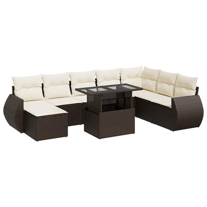 Set Divani da Giardino 9pz con Cuscini Marrone in Polyrattan | homemem39