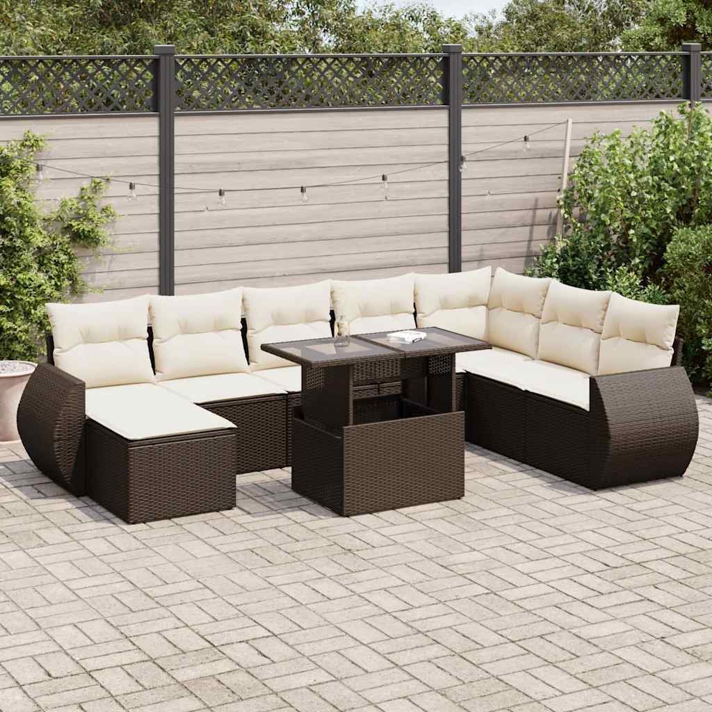 Set Divani da Giardino 9pz con Cuscini Marrone in Polyrattan | homemem39