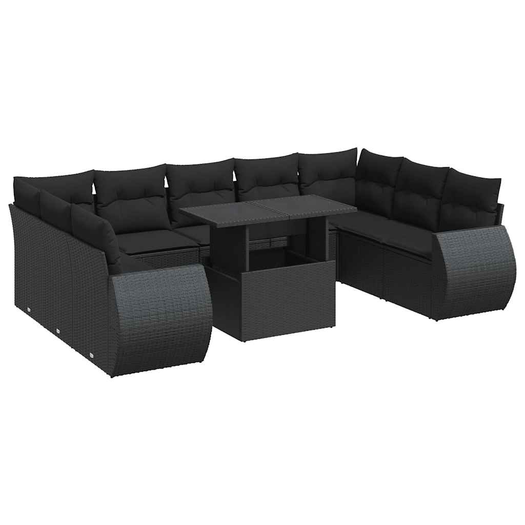 Set Divani da Giardino 10pz con Cuscini in Polyrattan Nero | homemem39