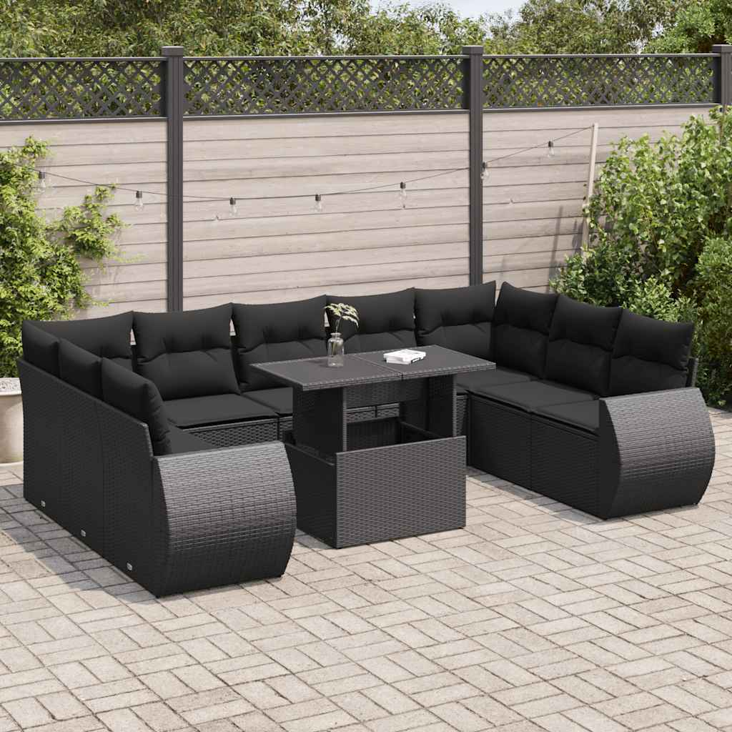 Set Divani da Giardino 10pz con Cuscini in Polyrattan Nero | homemem39
