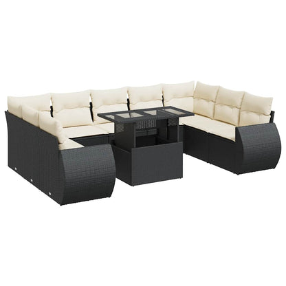 Set Divani da Giardino 10pz con Cuscini in Polyrattan Nero | homemem39