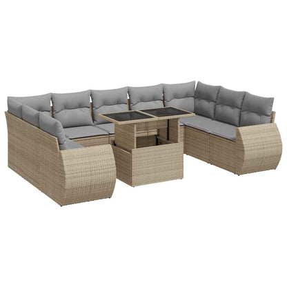 Set Divano da Giardino 10 pz con Cuscini Beige in Polyrattan | homemem39