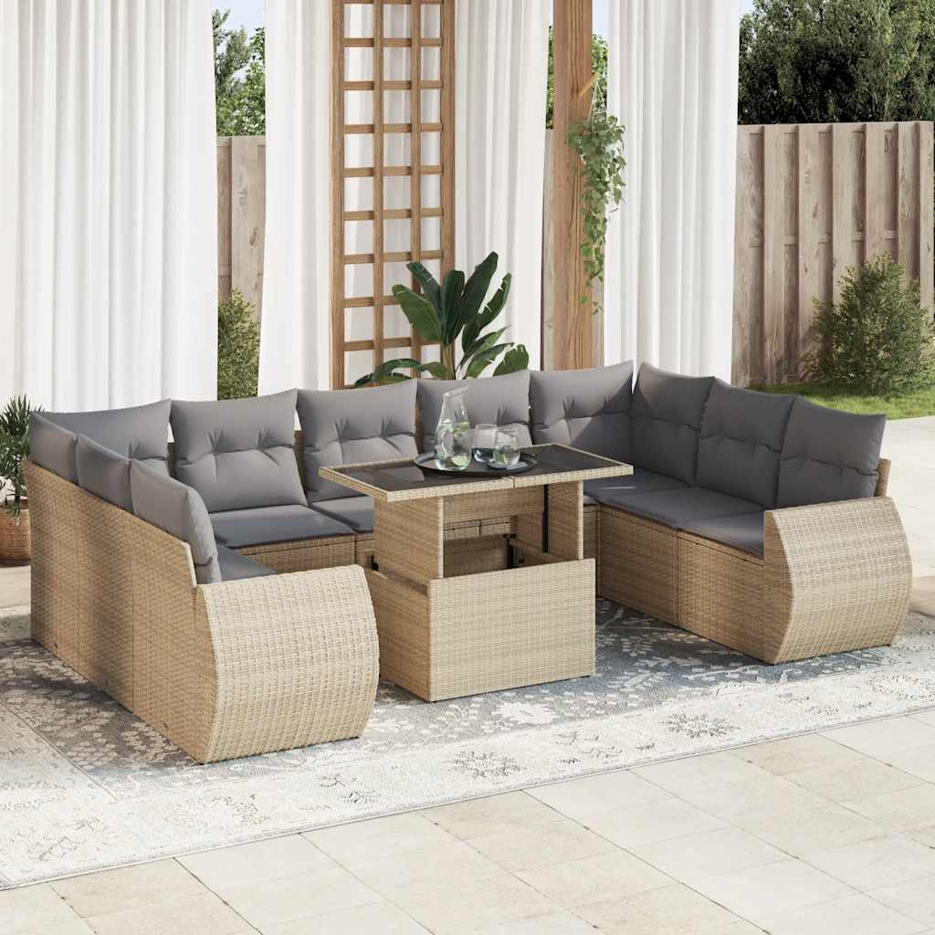 Set Divano da Giardino 10 pz con Cuscini Beige in Polyrattan | homemem39