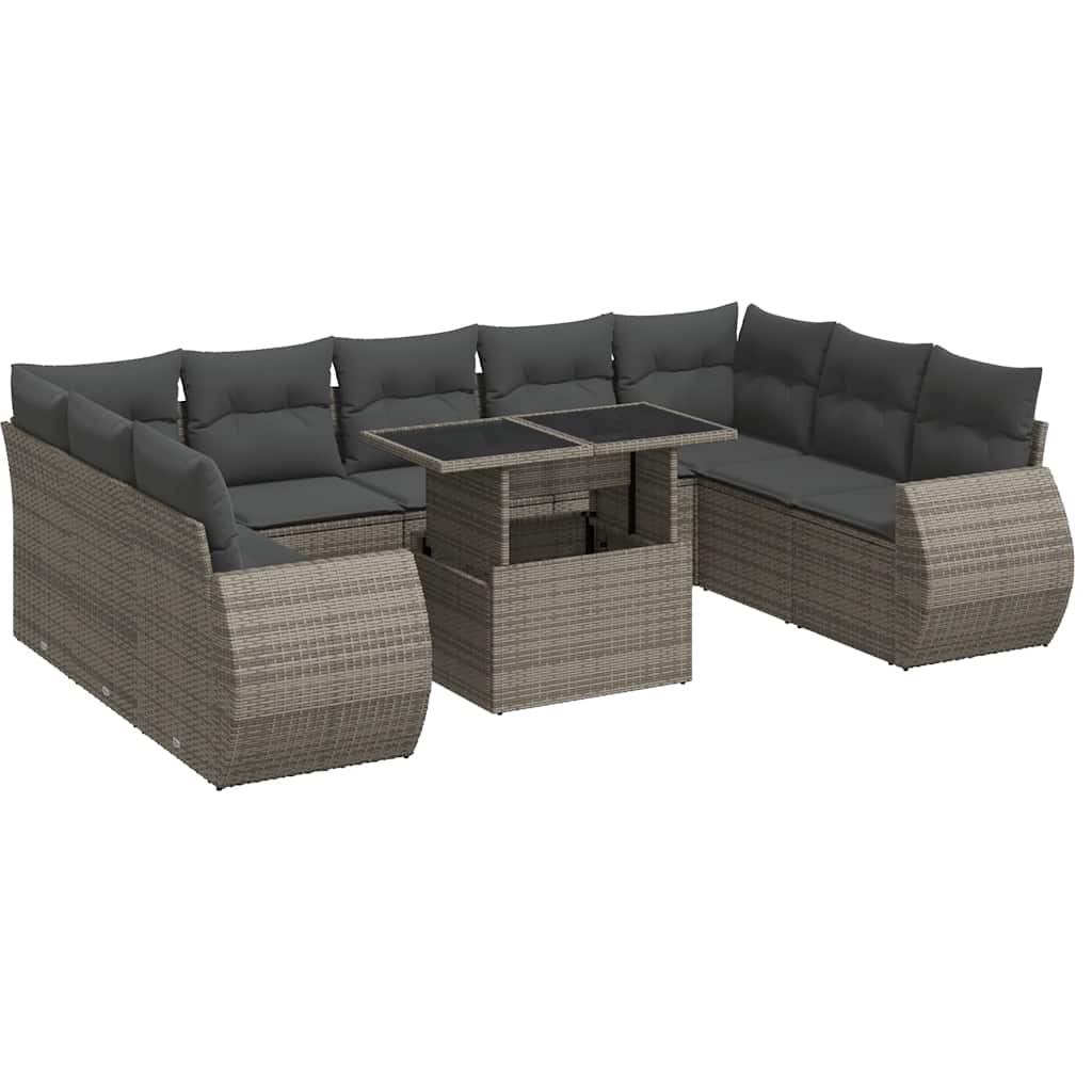Set Divano da Giardino 10 pz con Cuscini Grigio in Polyrattan | homemem39