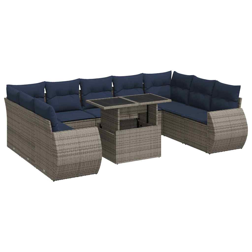 Divano Giardino 10 pz con Cuscini Grigio in Polyrattan Acacia