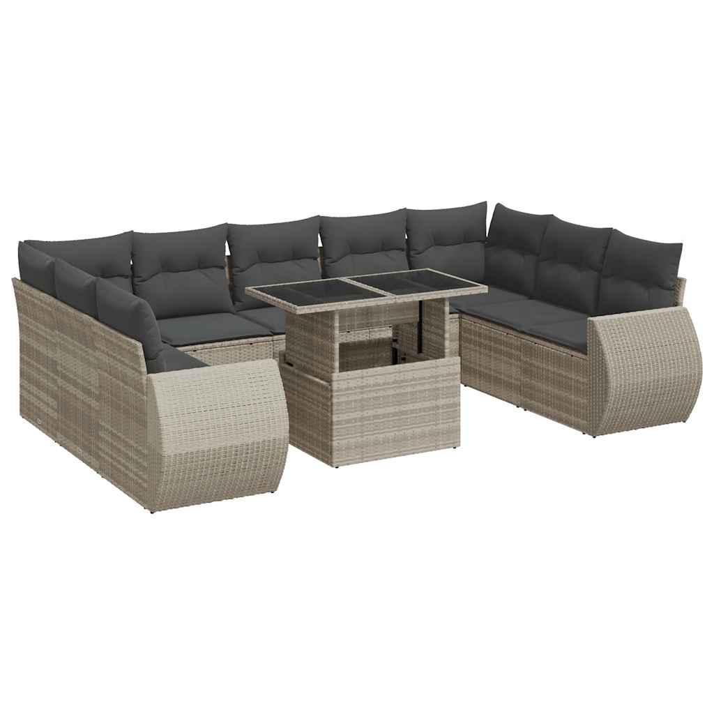 Set Divano Giardino 10 pz con Cuscini Grigio Chiaro Polyrattan | homemem39