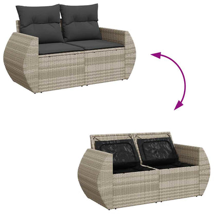 Set Divano Giardino 10 pz con Cuscini Grigio Chiaro Polyrattan | homemem39