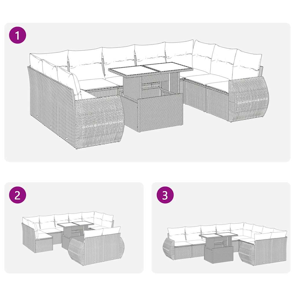 Set Divano Giardino 10 pz con Cuscini Grigio Chiaro Polyrattan | homemem39