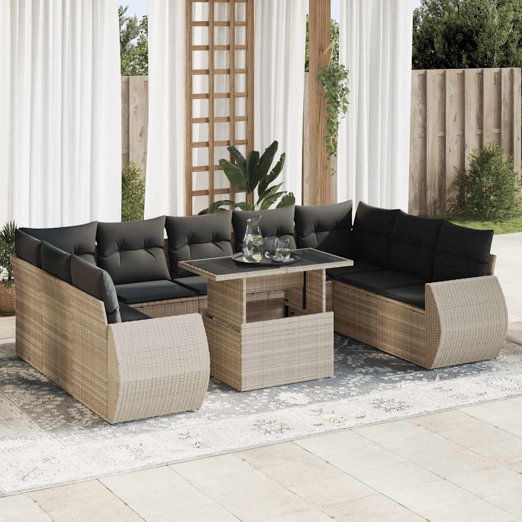 Set Divano Giardino 10 pz con Cuscini Grigio Chiaro Polyrattan | homemem39