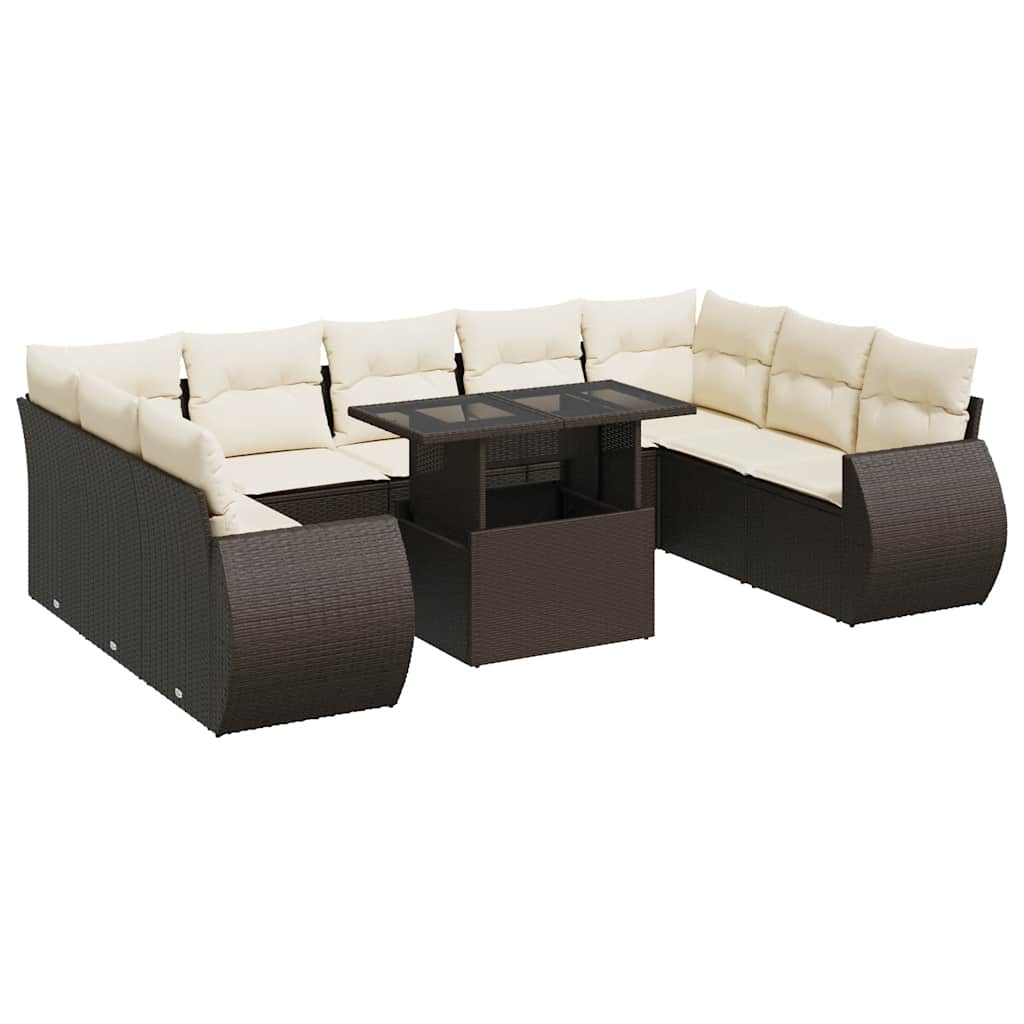 Set Divani da Giardino 10pz con Cuscini in Polyrattan Marrone | homemem39