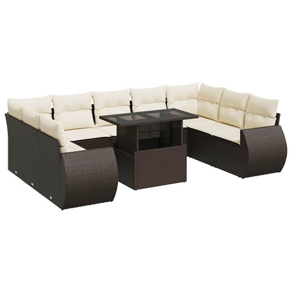Set Divani da Giardino 10pz con Cuscini in Polyrattan Marrone | homemem39