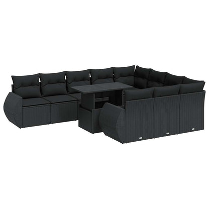 Set Divani da Giardino 11 pz con Cuscini in Polyrattan Nero | homemem39