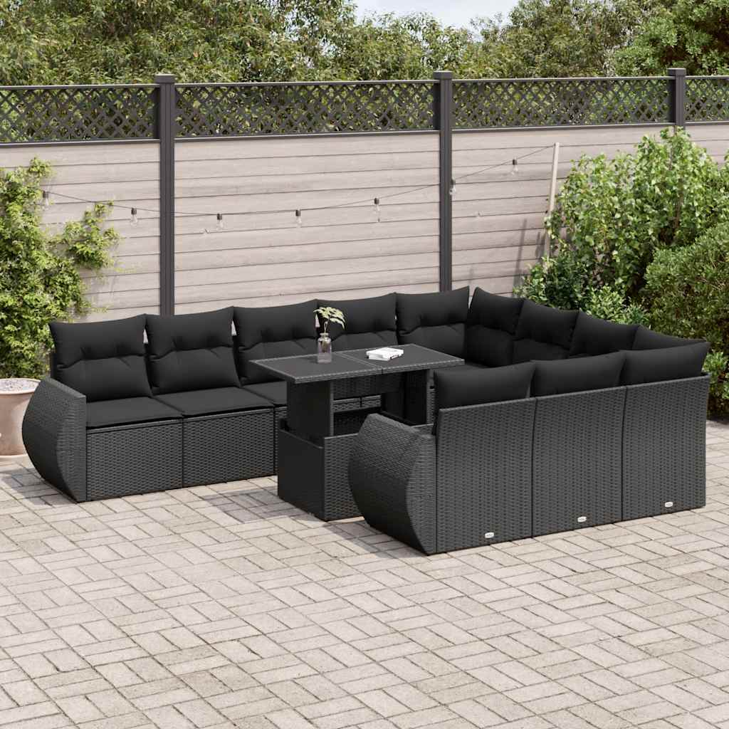 Set Divani da Giardino 11 pz con Cuscini in Polyrattan Nero | homemem39