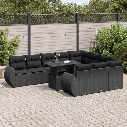 Set Divani da Giardino 11 pz con Cuscini in Polyrattan Nero | homemem39