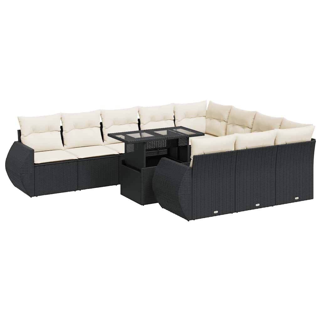Set Divani da Giardino 11 pz con Cuscini in Polyrattan Nero | homemem39