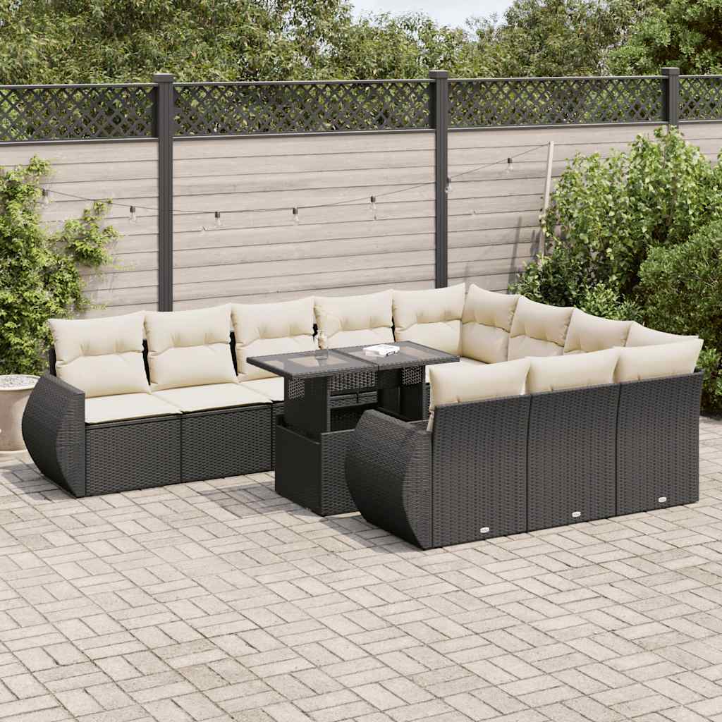 Set Divani da Giardino 11 pz con Cuscini in Polyrattan Nero | homemem39
