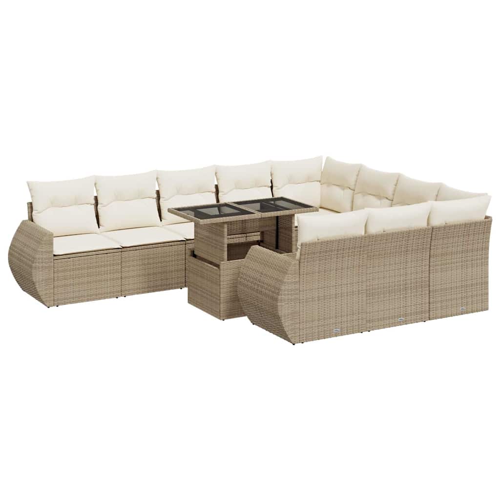Set Divani da Giardino 11 pz con Cuscini Beige in Polyrattan | homemem39