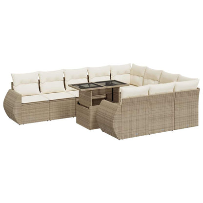 Set Divani da Giardino 11 pz con Cuscini Beige in Polyrattan | homemem39