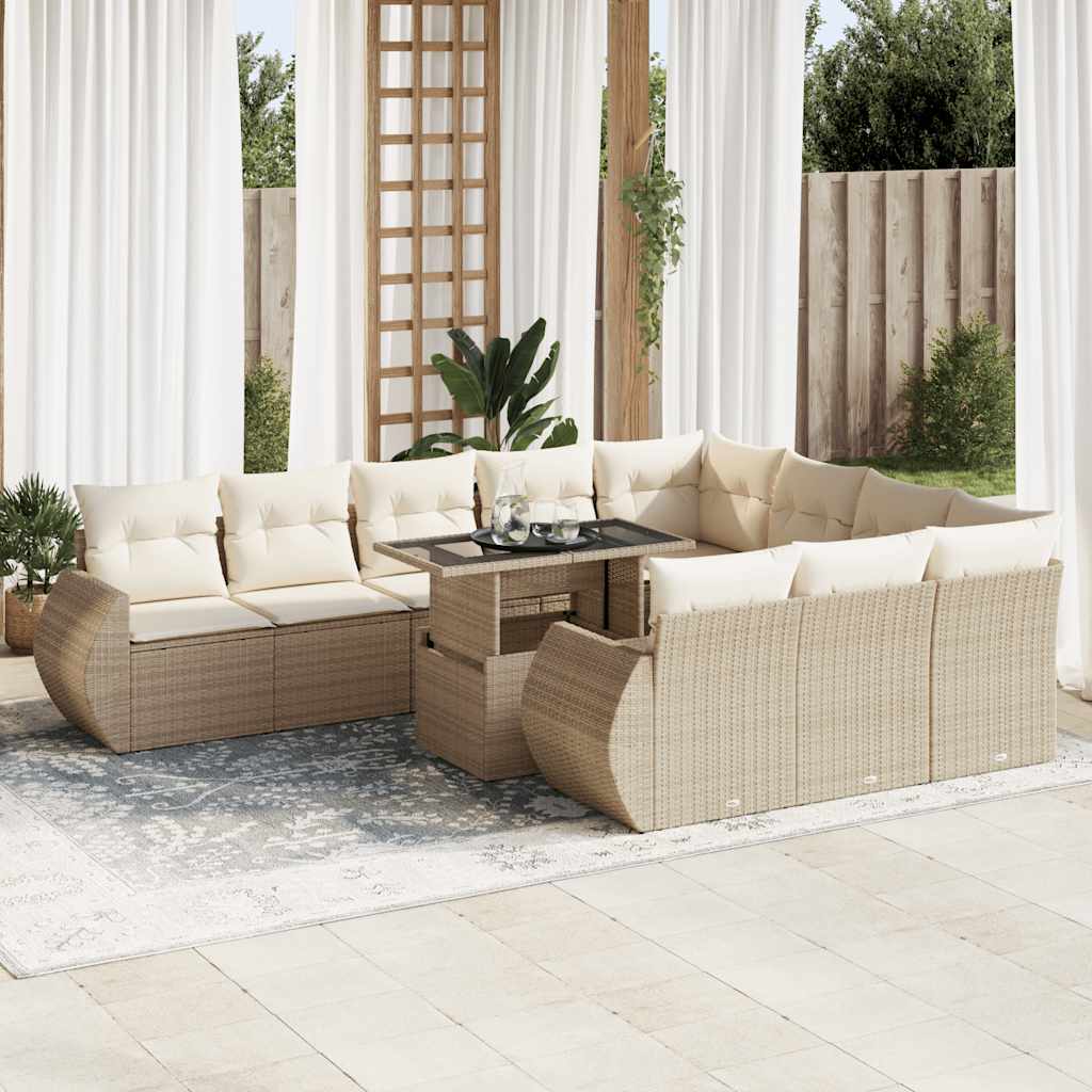 Set Divani da Giardino 11 pz con Cuscini Beige in Polyrattan | homemem39