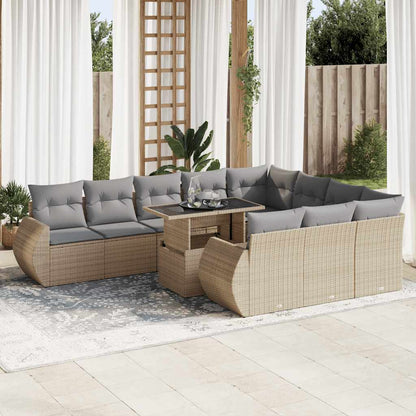 Set Divani da Giardino 11 pz con Cuscini Beige in Polyrattan | homemem39