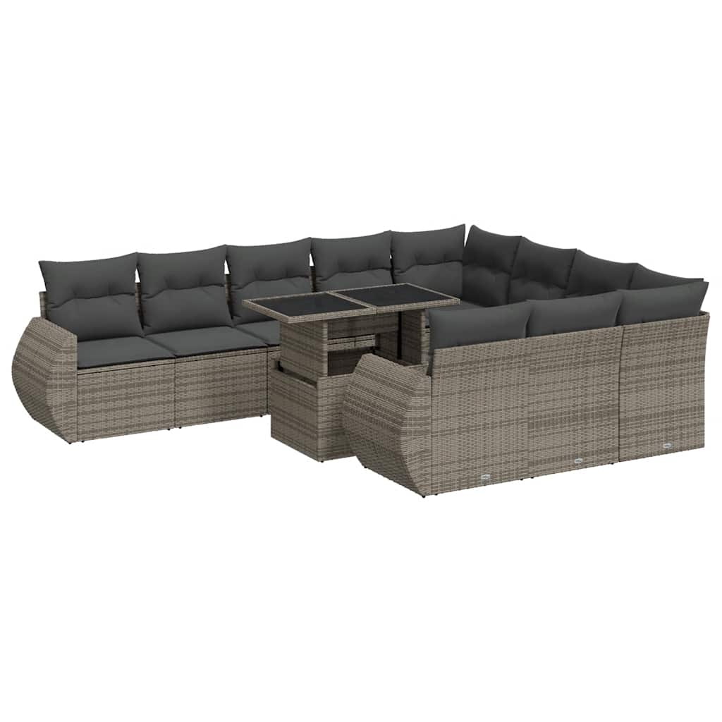 Set Divani da Giardino 11 pz con Cuscini in Polyrattan Grigio | homemem39