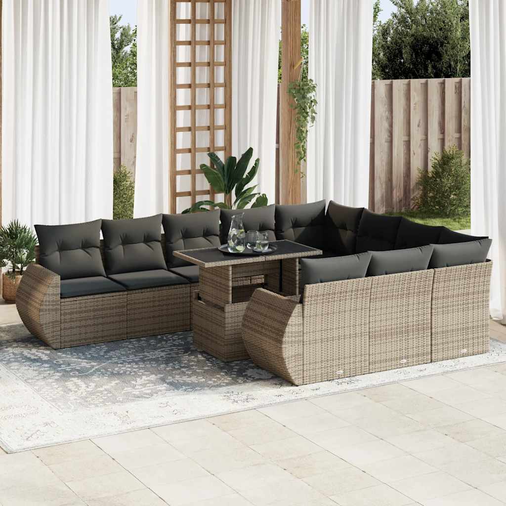 Set Divani da Giardino 11 pz con Cuscini in Polyrattan Grigio | homemem39