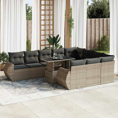 Set Divani da Giardino 11 pz con Cuscini in Polyrattan Grigio | homemem39