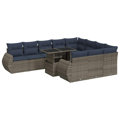 Set Divani Giardino 11 pz con Cuscini Polyrattan Acacia Grigio