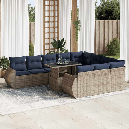 Set Divani Giardino 11 pz con Cuscini Polyrattan Acacia Grigio | homemem39