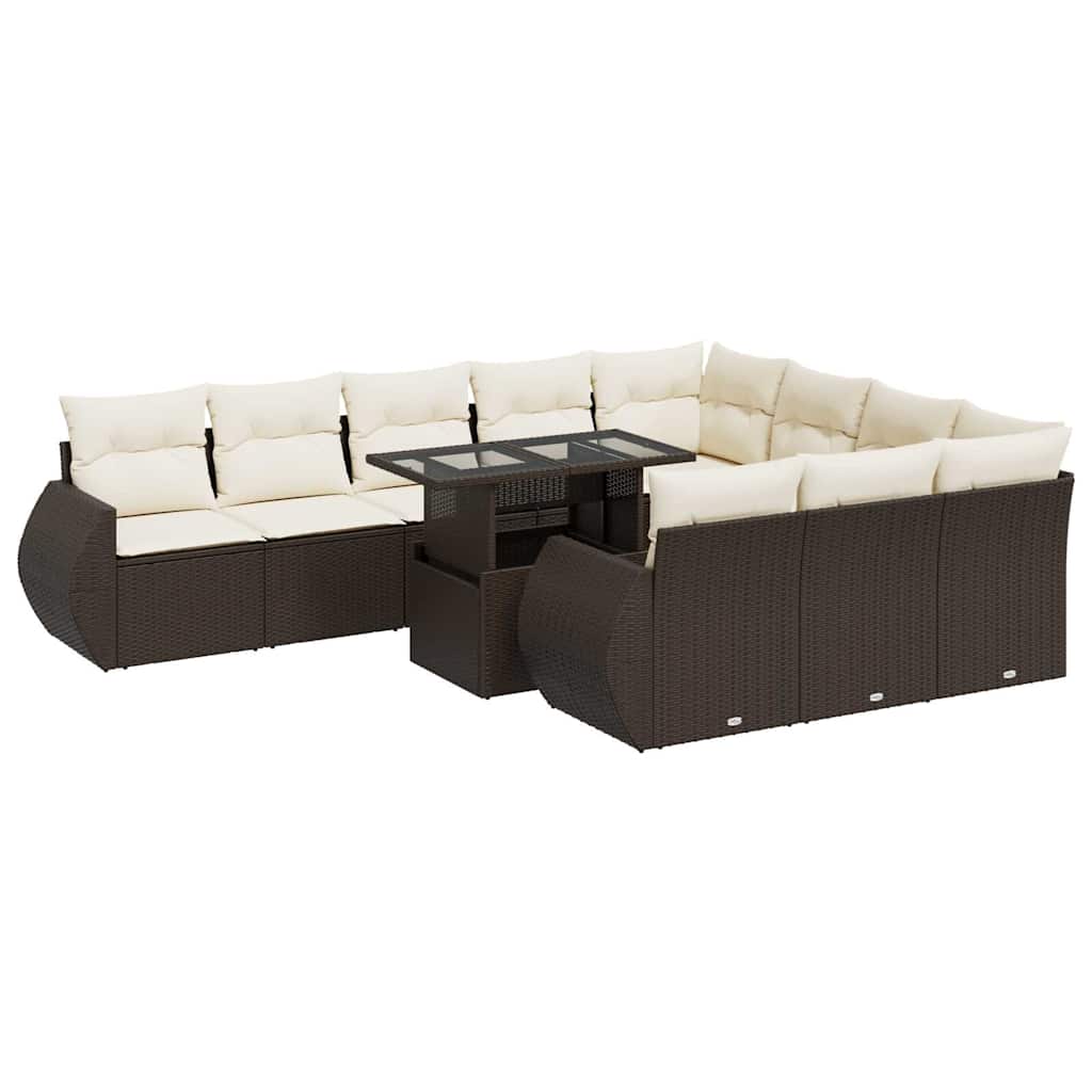 Set Divani da Giardino 11 pz con Cuscini Polyrattan Marrone | homemem39