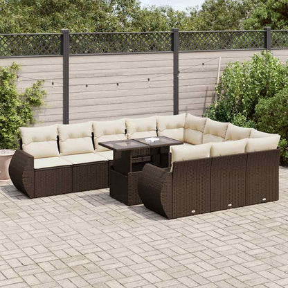 Set Divani da Giardino 11 pz con Cuscini Polyrattan Marrone | homemem39