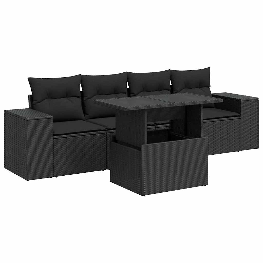Set Divani da Giardino 5 pz con Cuscini in Polyrattan Nero | homemem39