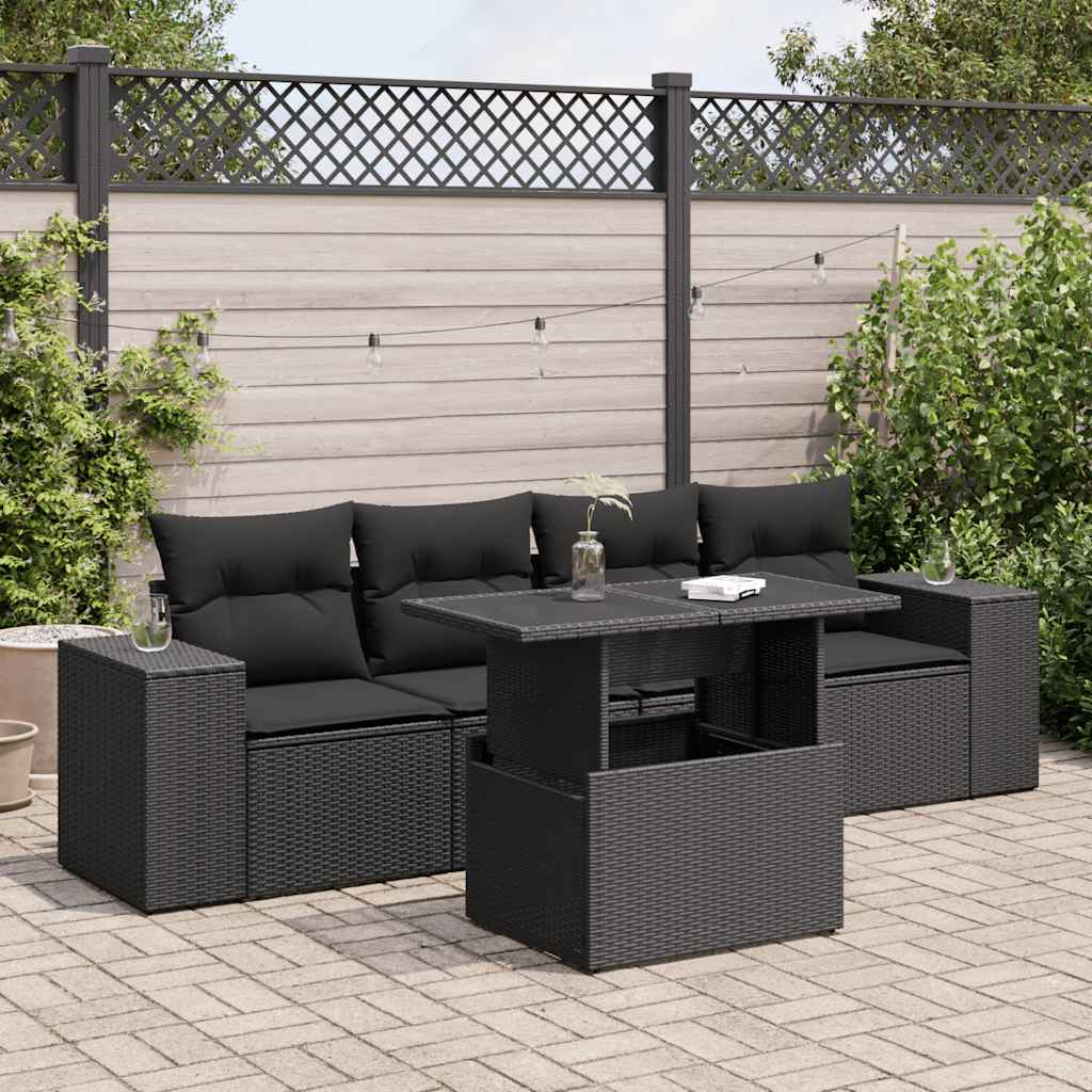 Set Divani da Giardino 5 pz con Cuscini in Polyrattan Nero | homemem39