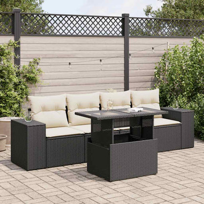 Set Divani da Giardino 5 pz con Cuscini in Polyrattan Nero | homemem39