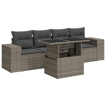 Set Divano da Giardino 5 pz con Cuscini Grigio in Polyrattan | homemem39