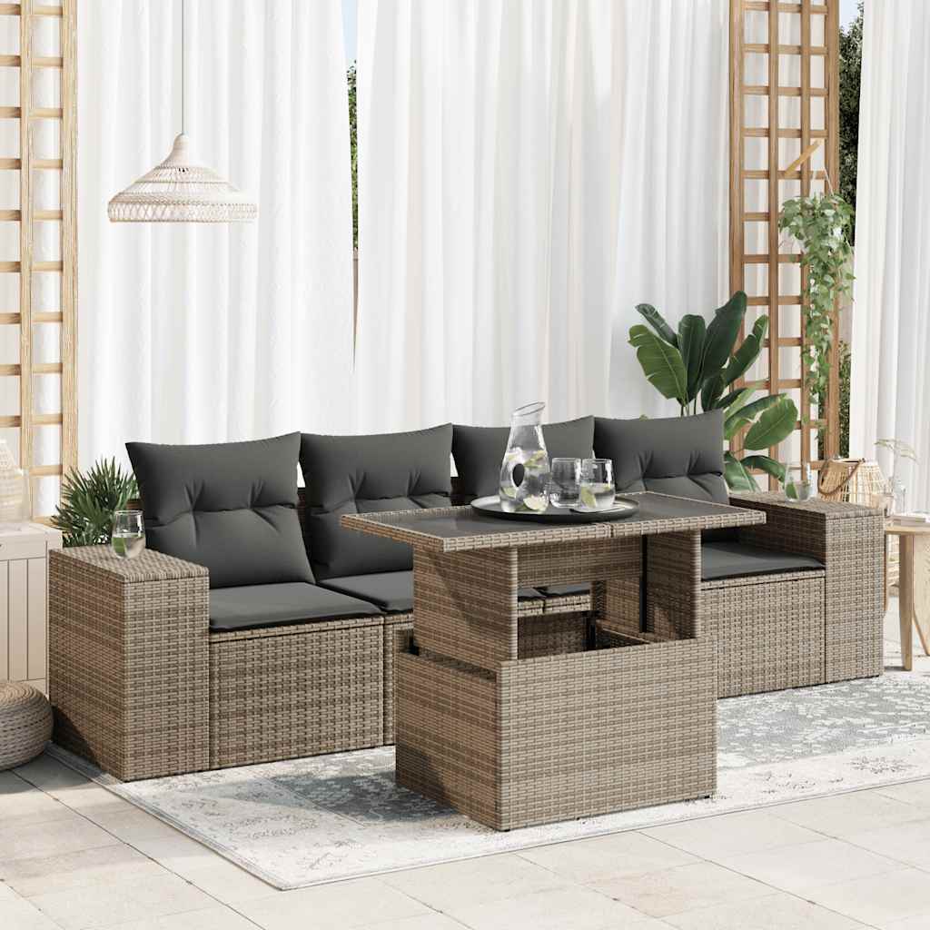 Set Divano da Giardino 5 pz con Cuscini Grigio in Polyrattan | homemem39