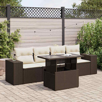 Set Divano da Giardino 5 pz con Cuscini Marrone in Polyrattan | homemem39