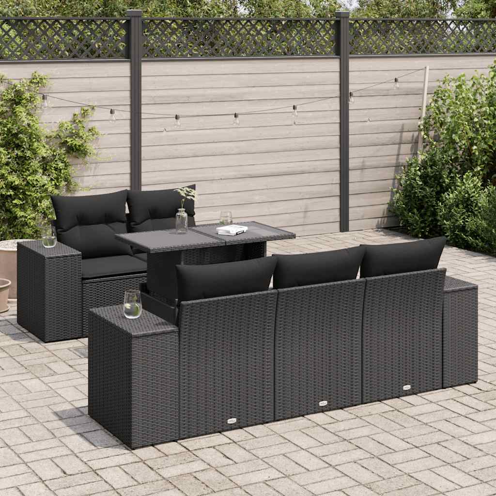 Set Divano da Giardino 6 pz con Cuscini Nero in Polyrattan | homemem39