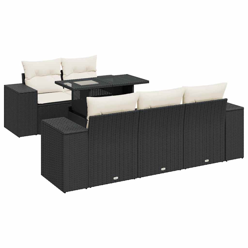 Set Divano da Giardino 6 pz con Cuscini Nero in Polyrattan | homemem39