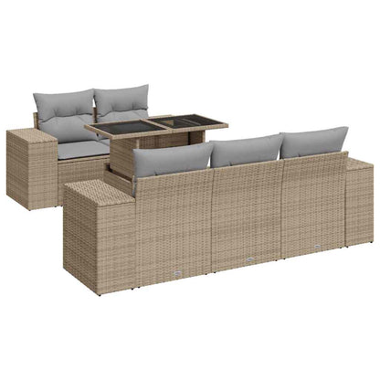 Set Divano da Giardino 6 pz con Cuscini Beige in Polyrattan | homemem39