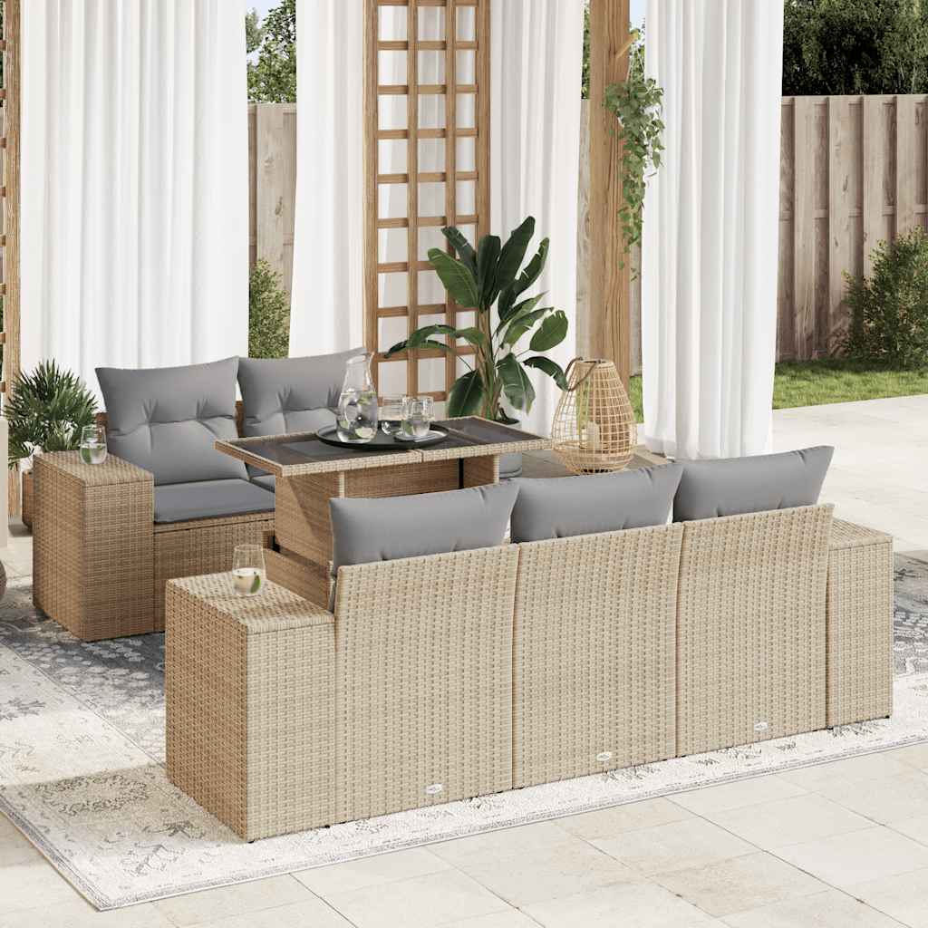 Set Divano da Giardino 6 pz con Cuscini Beige in Polyrattan | homemem39