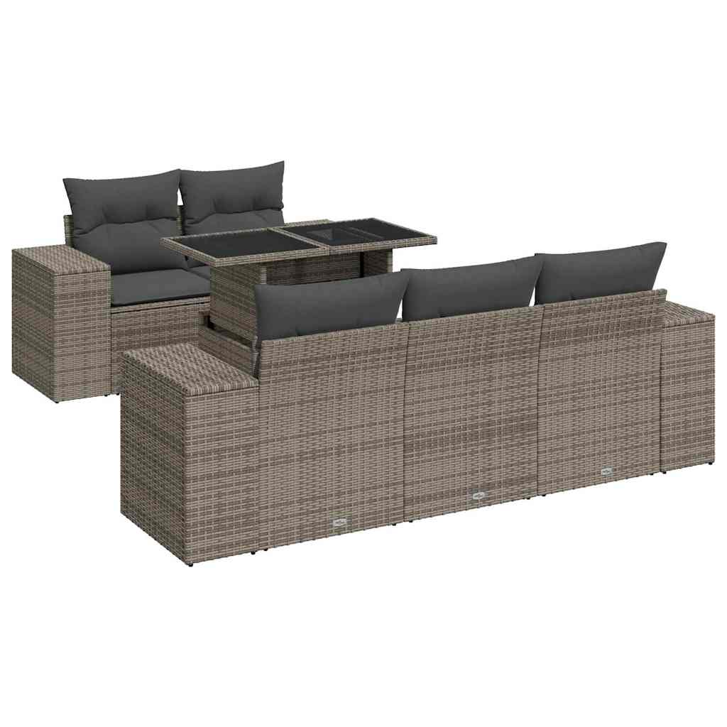 Set Divano da Giardino 6 pz con Cuscini Grigio in Polyrattan | homemem39