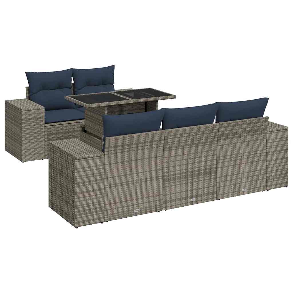 Set Divano da Giardino 6pz con Cuscini Grigio Polyrattan Acacia | homemem39