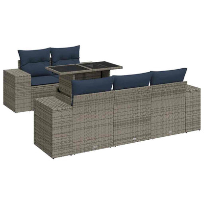 Set Divano da Giardino 6pz con Cuscini Grigio Polyrattan Acacia | homemem39