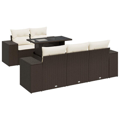 Set Divano da Giardino 6 pz con Cuscini Marrone in Polyrattan | homemem39