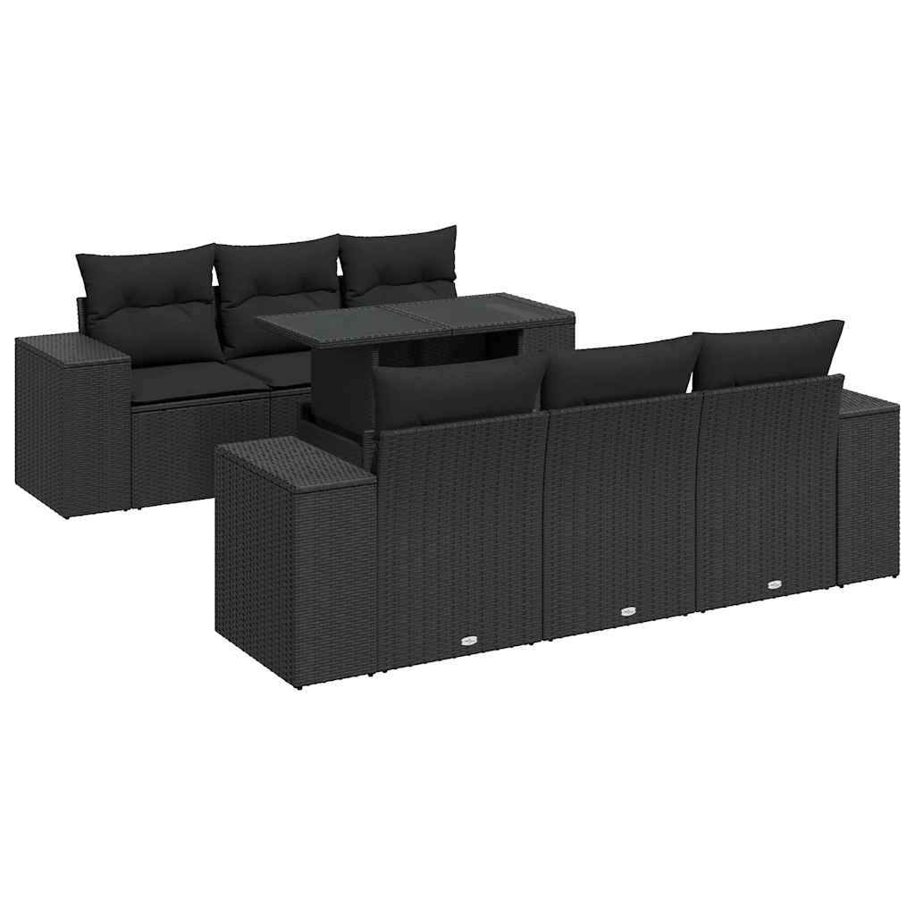 Set Divani da Giardino con Cuscini 7pz Nero Polyrattan | homemem39