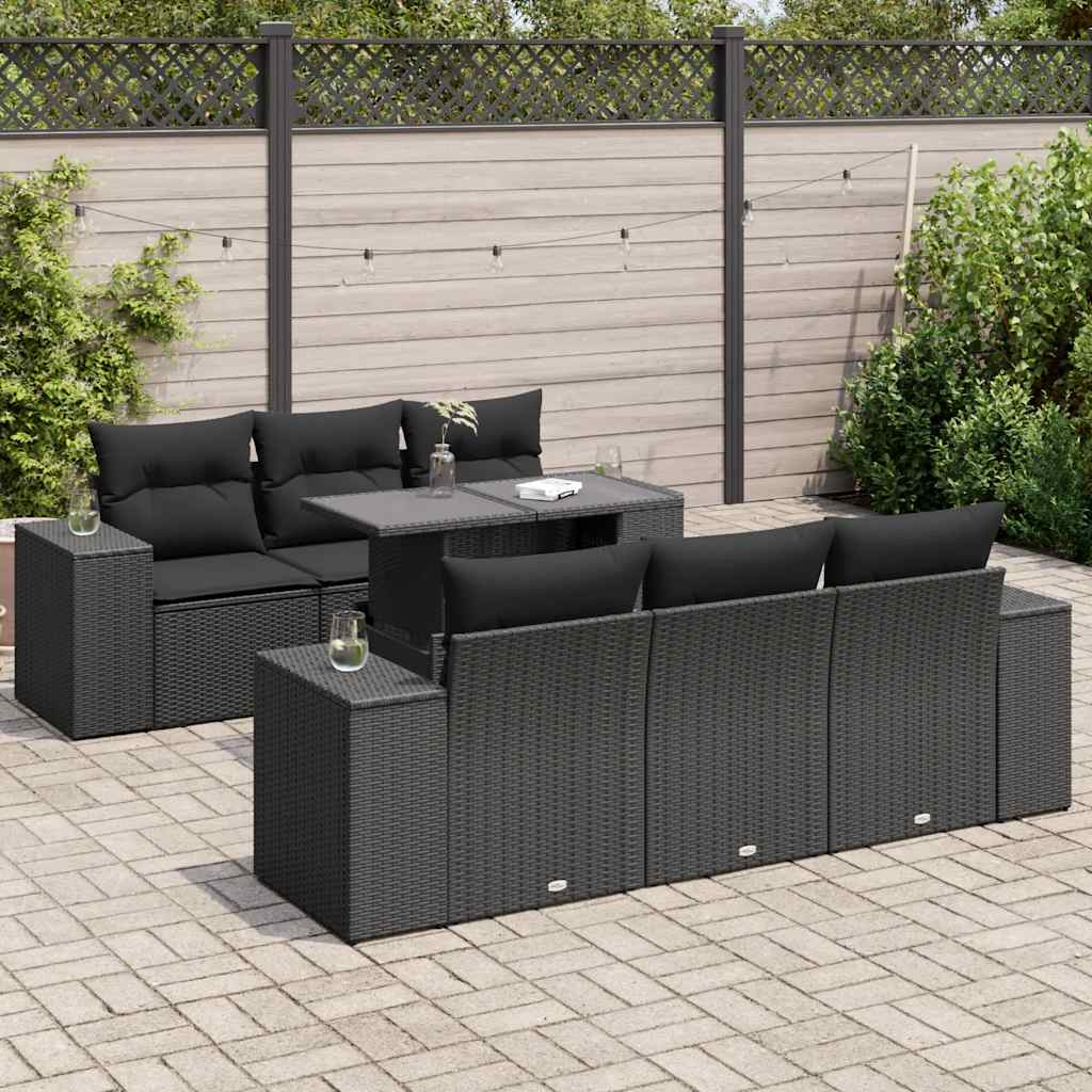 Set Divani da Giardino con Cuscini 7pz Nero Polyrattan - homemem39
