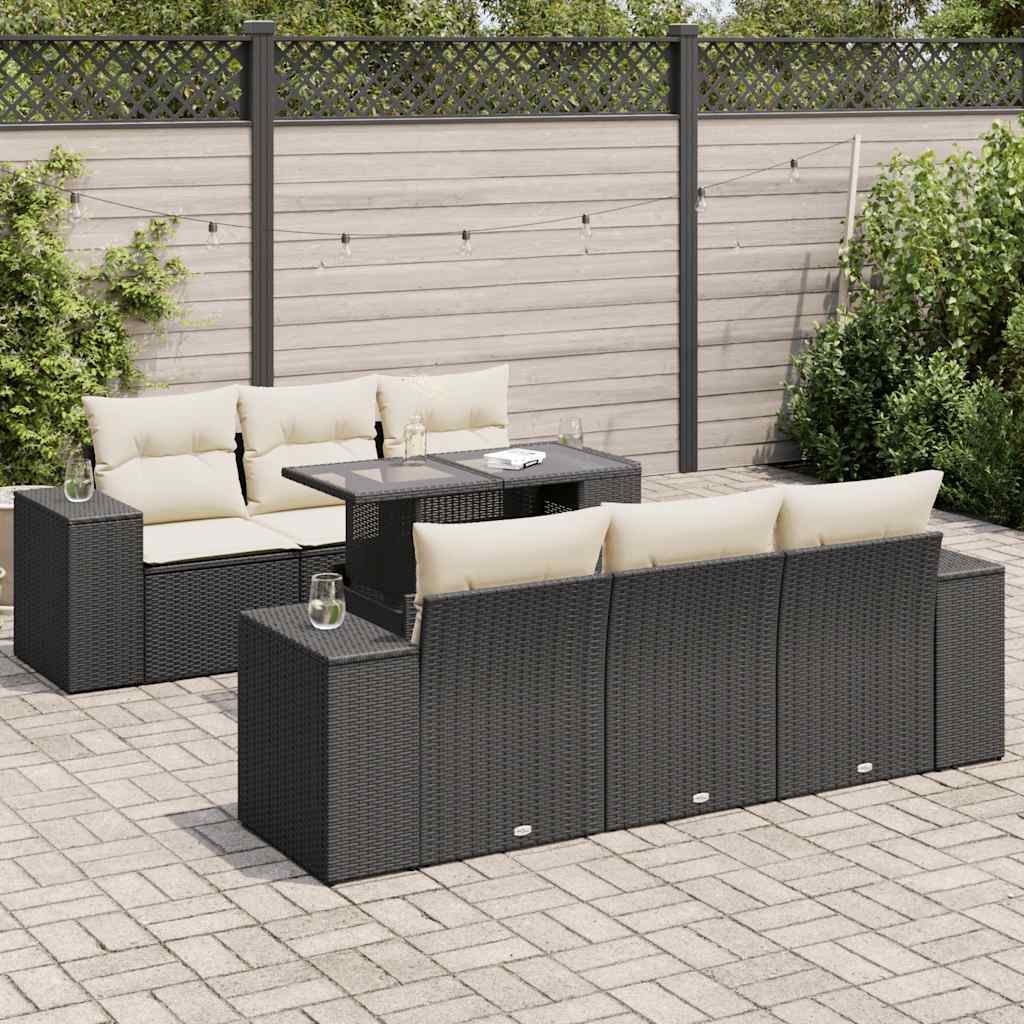 Set Divani da Giardino con Cuscini 7pz Nero Polyrattan | homemem39