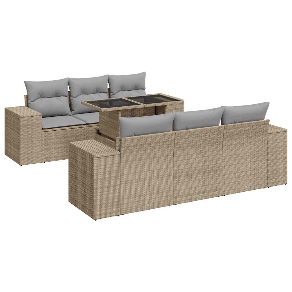 Set Divani da Giardino 7 pz con Cuscini Beige in Polyrattan | homemem39